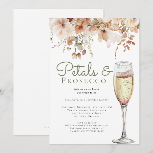 Romantische bloemblaadjes en Prosecco Floral Vrijg Kaart (Voorkant / Achterkant)