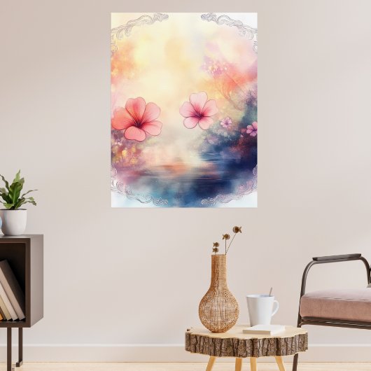 Romantische Bloemblaadjes – Waterverf Bloemposter Poster (Woonkamer 3)