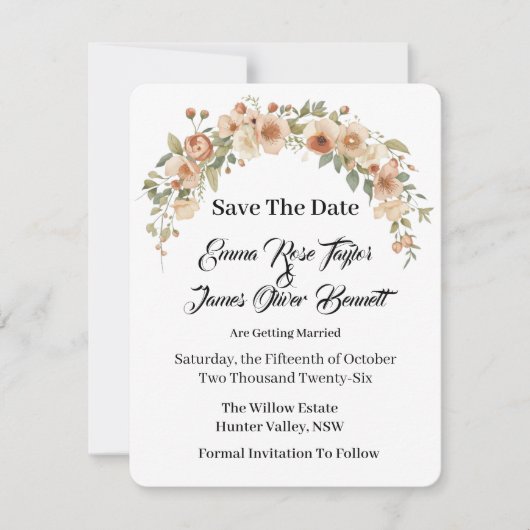 Romantische bloemboog Save the Date kaart (Voorkant)