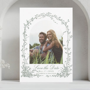 Romantische bloemboog tuin trouwfoto save the date