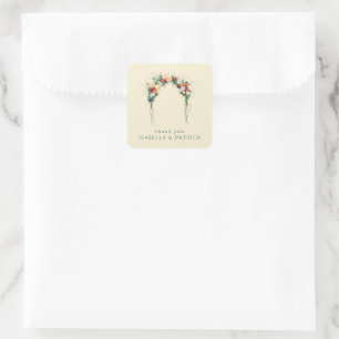 Romantische Bloemboog Waterverf Vierkante Sticker