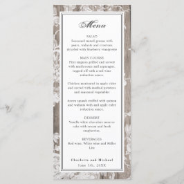 Romantische bloemdruk in het menu van de houtbruil