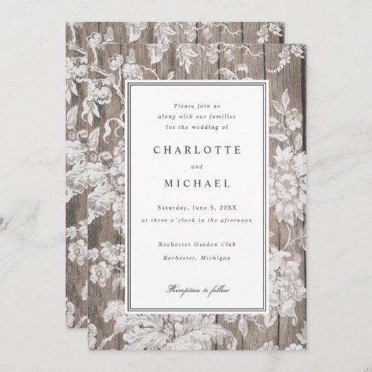 Romantische bloemdruk op uitnodiging voor een hout (Voorkant / Achterkant)