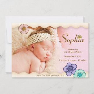 Romantische Bloemen Baby Meisje Aankondiging