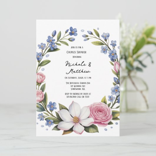 Romantische Bloemen Boeket Trouwdouche Kaart (Staand voorkant)