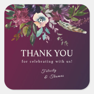 Romantische Bloemen Bourgogne gewassen Dank u Vierkante Sticker