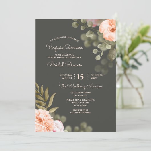 Romantische Bloemen Bruids Douche Uitnodiging (Staand voorkant)