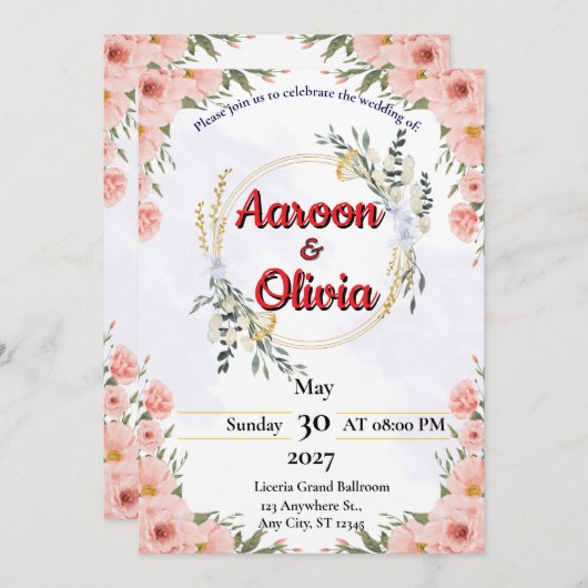 Romantische Bloemen Bruiloft Uitnodiging (Voorkant / Achterkant)