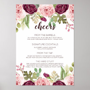 Romantische Bloemen Bruiloftsbarmenu Poster