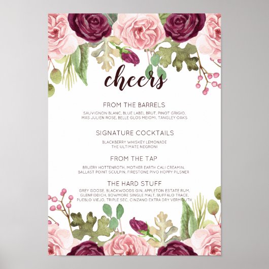 Romantische Bloemen Bruiloftsbarmenu Poster (Voorkant)