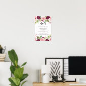 Romantische Bloemen Bruiloftsbarmenu Poster (Thuiskantoor)