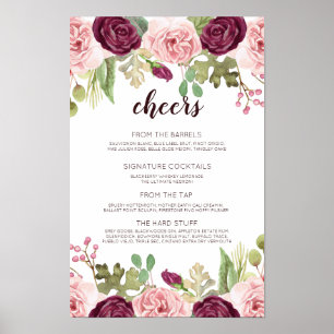 Romantische Bloemen Bruiloftsbarmenu Poster
