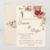 Romantische bloemen bruiloftskaart kaart (Voorkant / Achterkant)