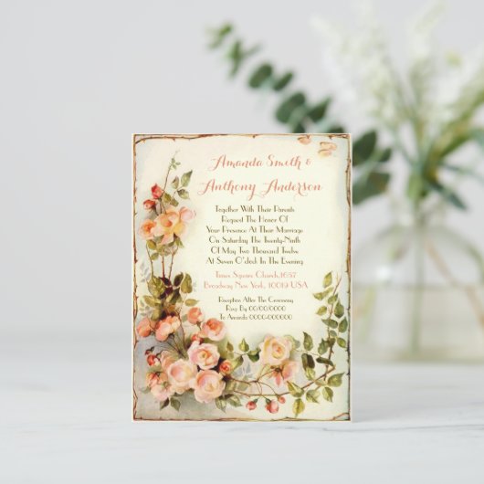 Romantische bloemen Budget bruiloft uitnodiging (Staand voorkant)