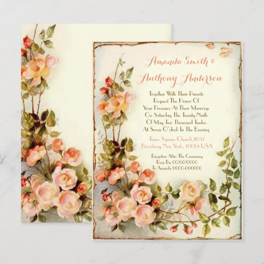 Romantische bloemen Budget bruiloft uitnodiging Briefkaart (Voorkant / Achterkant)