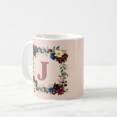 Romantische Bloemen Custom Monogram Koffiemok (Voorkant links)
