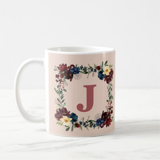 Romantische Bloemen Custom Monogram Koffiemok (Links)