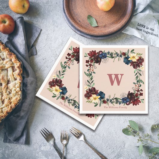 Romantische Bloemen Custom Monogram Servet