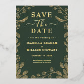 Romantische Bloemen Donker Groen Bruiloft Save The Folie Uitnodiging (Voorkant)