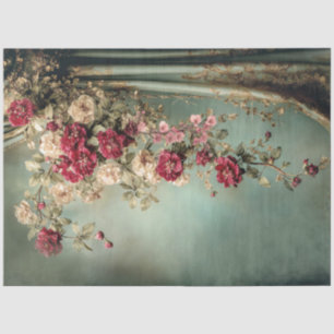 Romantische bloemen & draperie, karmozijn & salieg tissuepapier