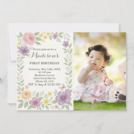 Romantische Bloemen Eerste Verjaardag Uitnodiging