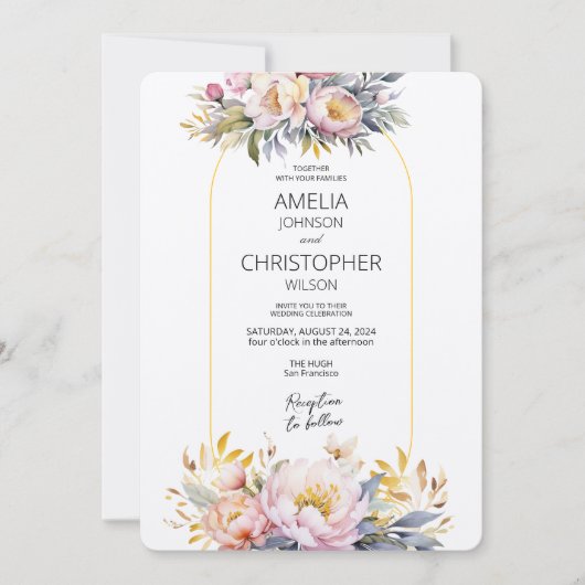 Romantische Bloemen Elegantie Huwelijksuitnodiging Kaart (Voorkant)