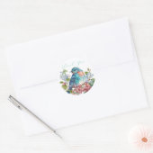 Romantische bloemen en blauwe vogel dank u ronde sticker (Envelop)