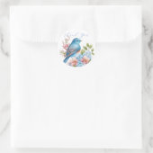 Romantische bloemen en blauwe vogel dank u ronde sticker (Tas)