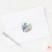 Romantische bloemen en blauwe vogel dank u ronde sticker (Envelop)