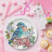 Romantische bloemen en blauwe vogel papieren bordje (Feest)