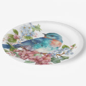 Romantische bloemen en blauwe vogel papieren bordje (Gekanteld)