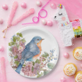 Romantische bloemen en blauwe vogel papieren bordje (Feest)
