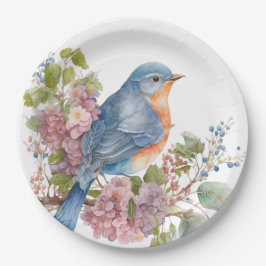 Romantische bloemen en blauwe vogel papieren bordje