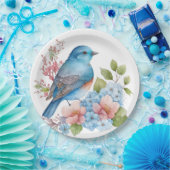 Romantische bloemen en blauwe vogel papieren bordje (Feest)