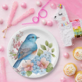 Romantische bloemen en blauwe vogel papieren bordje (Feest)