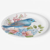 Romantische bloemen en blauwe vogel papieren bordje (Gekanteld)