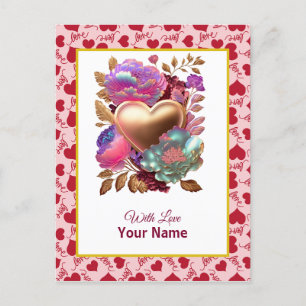 Romantische Bloemen en Gouden Hart Briefkaart