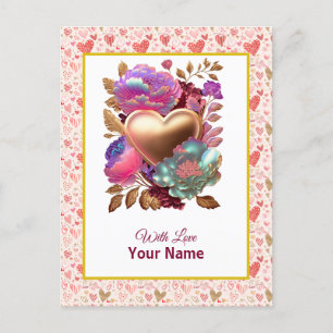 Romantische Bloemen en Gouden Hart Briefkaart