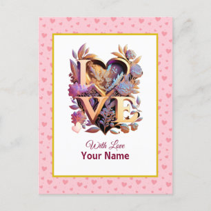 Romantische Bloemen en Gouden Hart Briefkaart