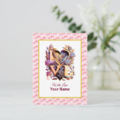 Romantische bloemen en gouden hart briefkaart (Staand voorkant)