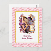 Romantische bloemen en gouden hart briefkaart (Voorkant / Achterkant)