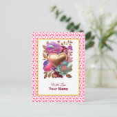 Romantische bloemen en gouden hart briefkaart (Staand voorkant)