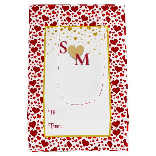 Romantische bloemen en gouden hart medium cadeauzakje (Achterkant)