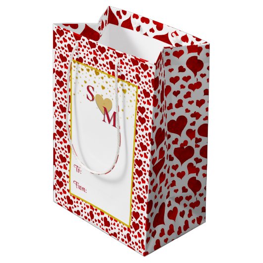 Romantische bloemen en gouden hart medium cadeauzakje (Achterkant Gekanteld)