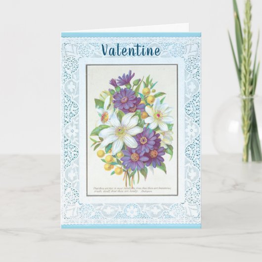 Romantische Bloemen en  Kant Valentijnsdag Kaart (Voorkant)