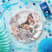 Romantische bloemen en oranje vlinder papieren bordje (Feest)