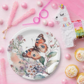 Romantische bloemen en oranje vlinder papieren bordje (Feest)