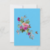 Romantische bloemen en vlinder op blauwe RSVP (Achterkant)
