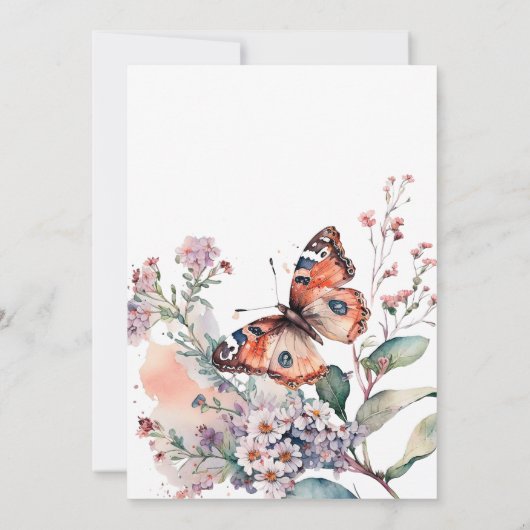 Romantische bloemen en vlinder Verjaardag Uitnodig Kaart (Achterkant)