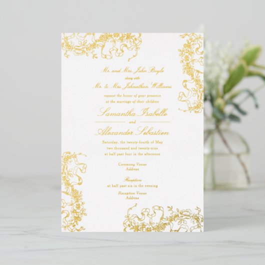 Romantische Bloemen Franse Rococo Beide ouders Tro Folie Uitnodiging (Staand Voorkant)